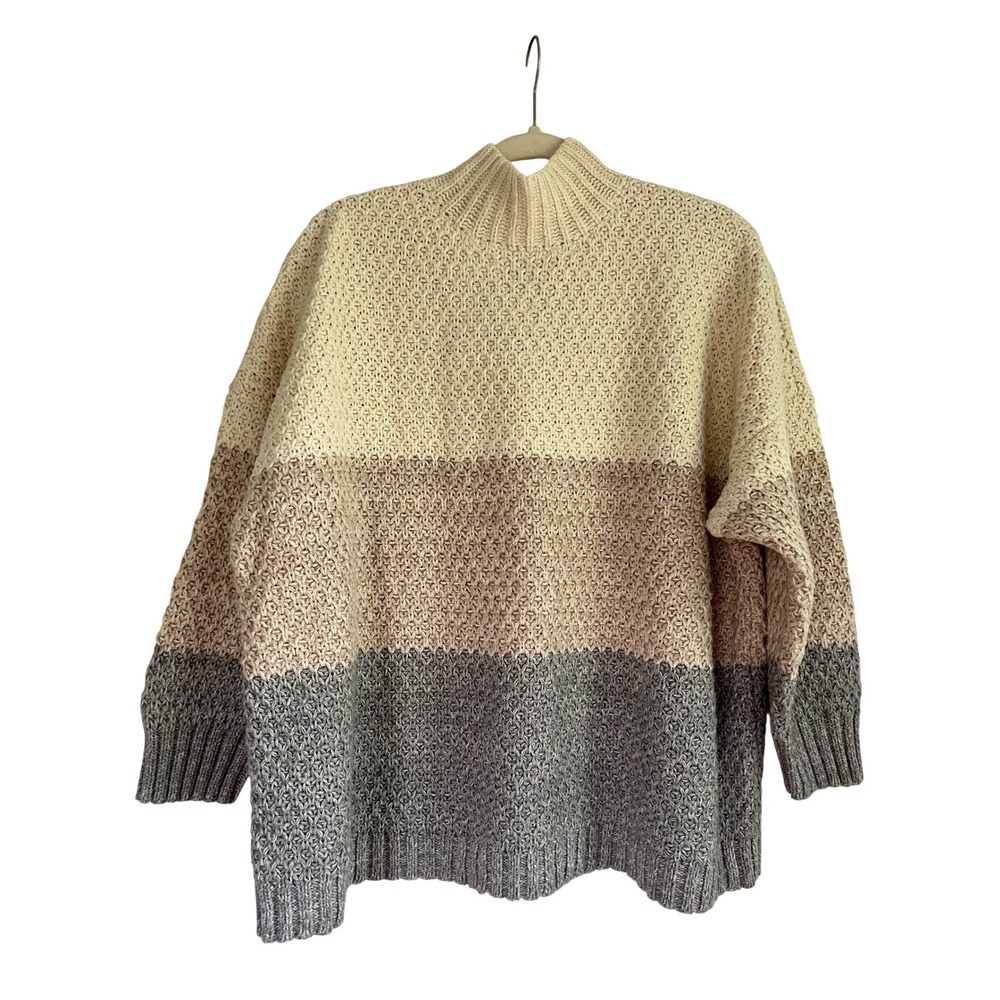 J. Jill‎ Cream Tan Gray Colorblock Stripe Cozy Textured Knit Sweater Size 2X